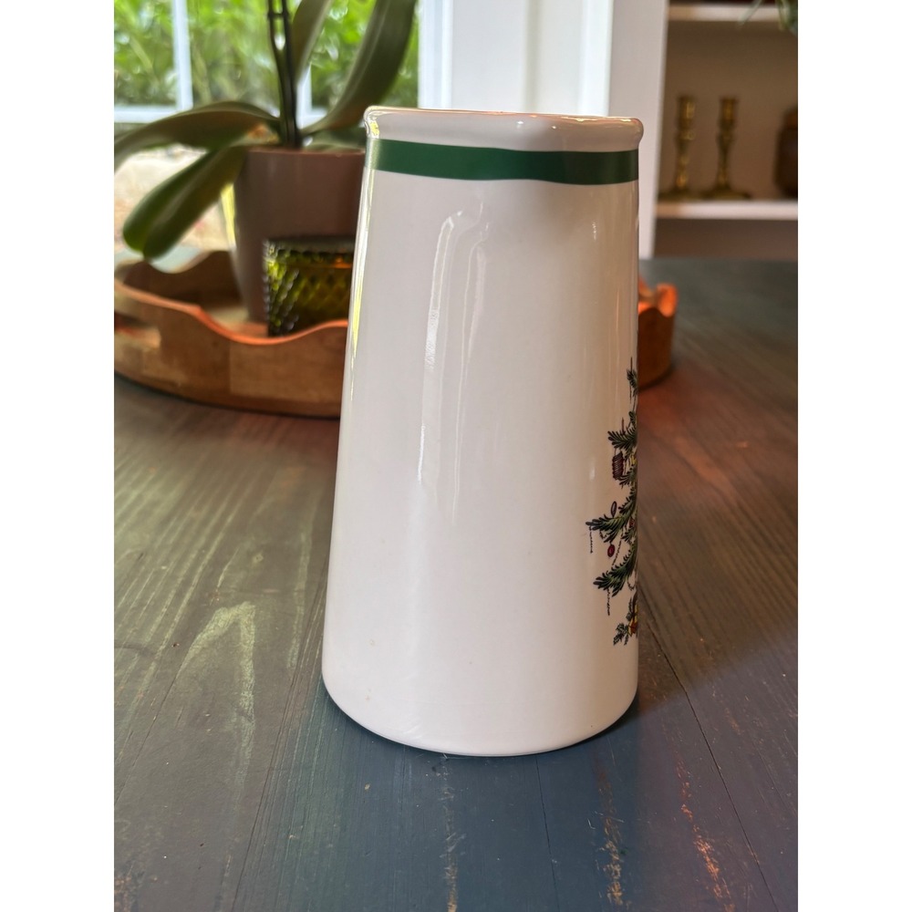 Spode Christmas Tree Pitcher Teleflora Gift Holiday Ceramic Jug White Green Rim - Picture 7 of 11